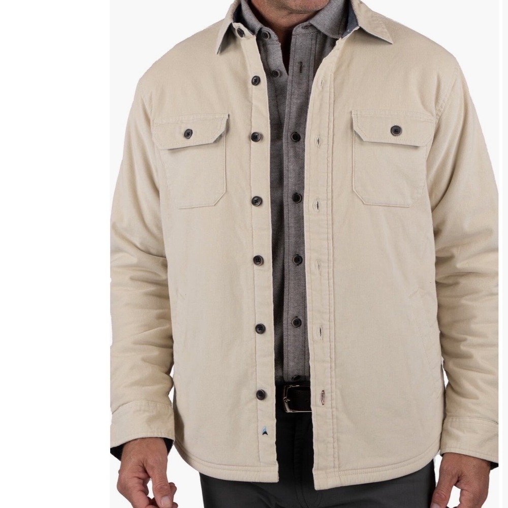 TAILOR VINTAGE Comfort Stretch Faux Shearling Corduroy Shirt Jacket Stone Sz XL